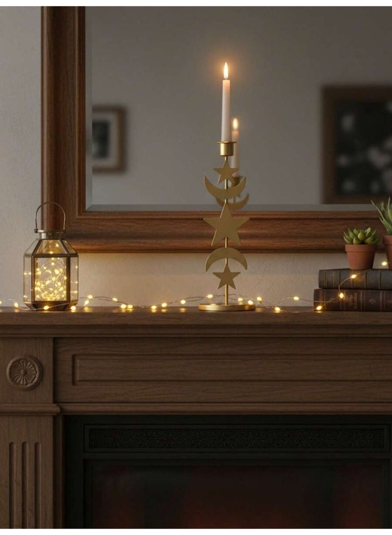 حامل شمعة هلال ونجمة إسلامي – شمعدان ذهبي يوضع على الطاولة – ديكور أنيق لرمضان والعيد - Image 5